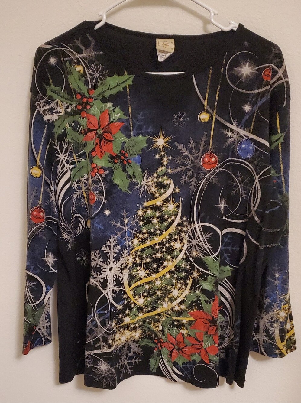 Vintage Jess And Jane Christmas Novelty 3/4 Sleeve Blouse Size 2X 90s Y2K